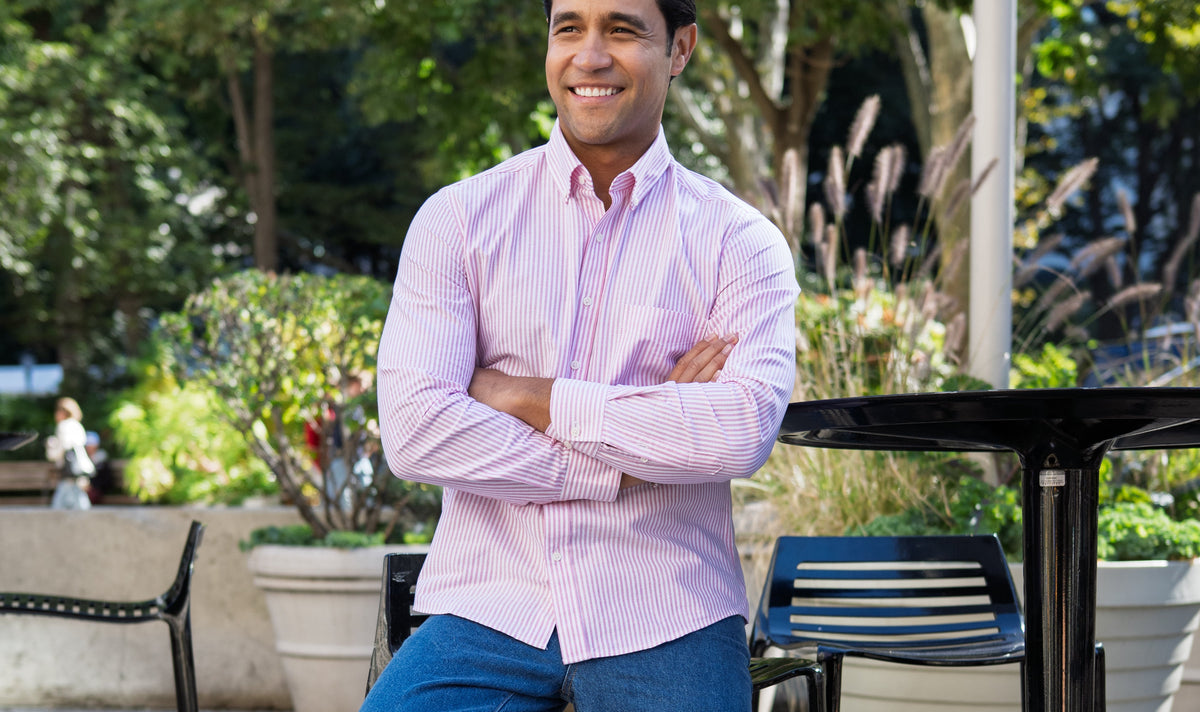peter manning dress shirts Easy Care Dress Shirt Standard Fit - Red Blue Stripe