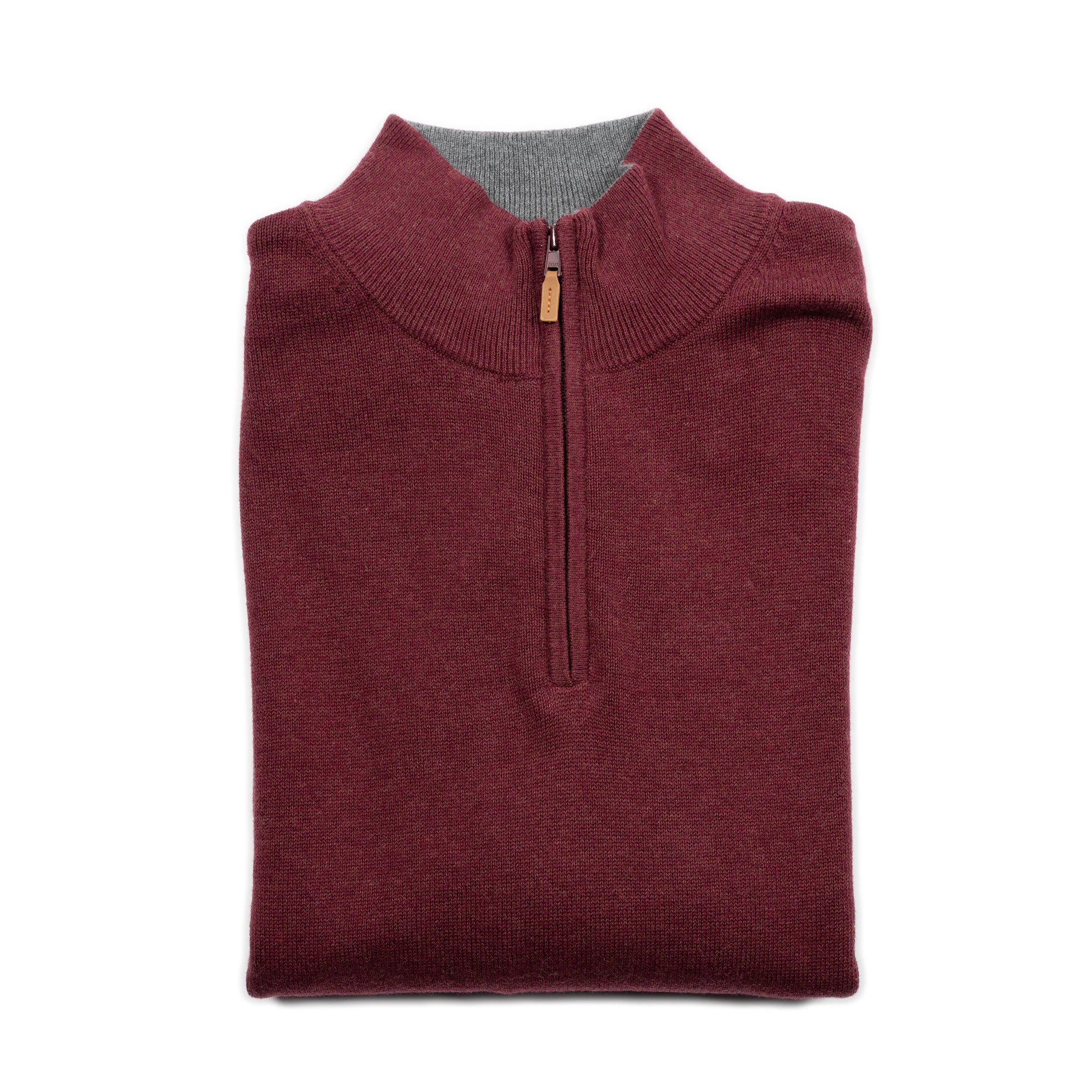 Cotton Quarter Zip Sweaters - Burgundy