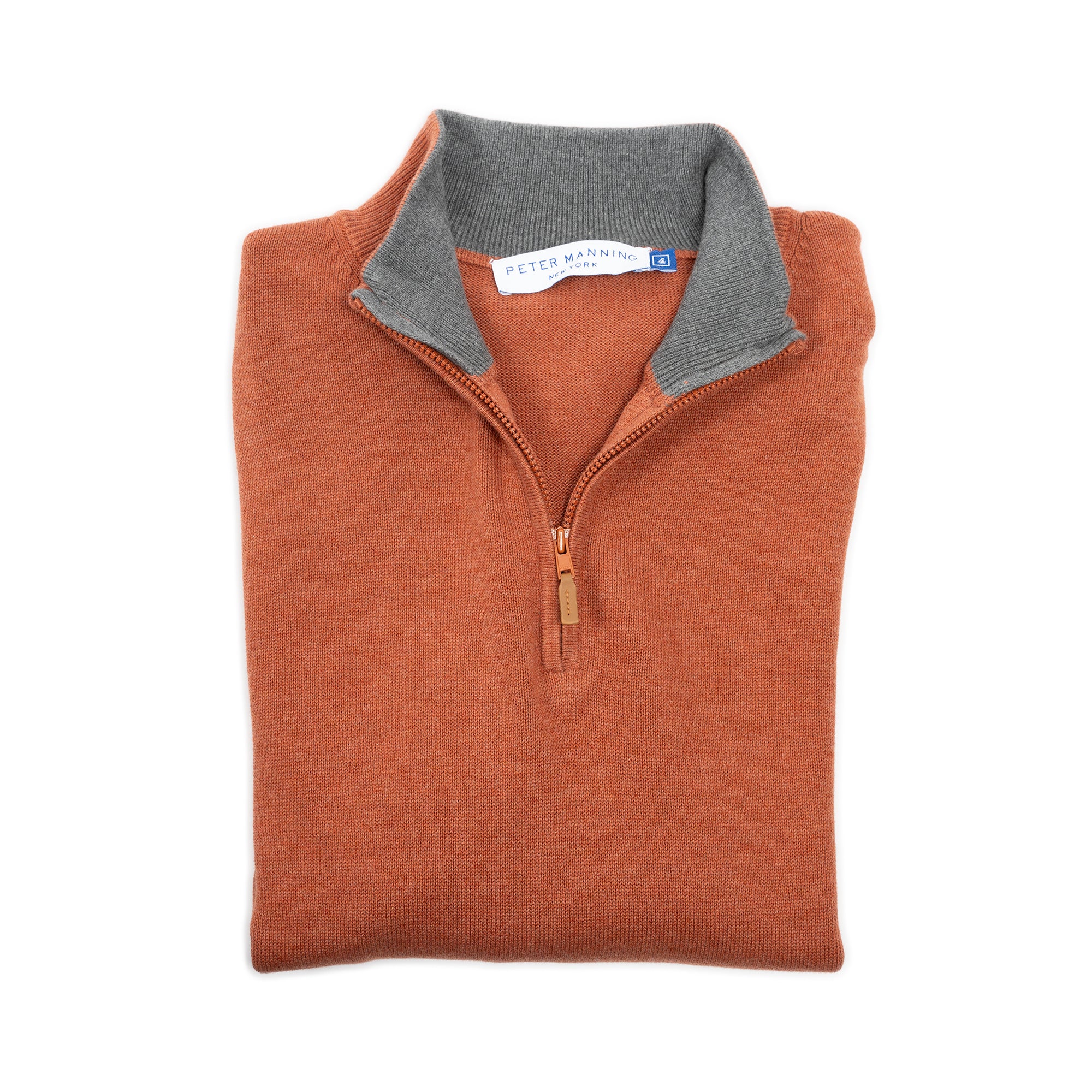 Cotton Quarter Zip Sweaters - Rust