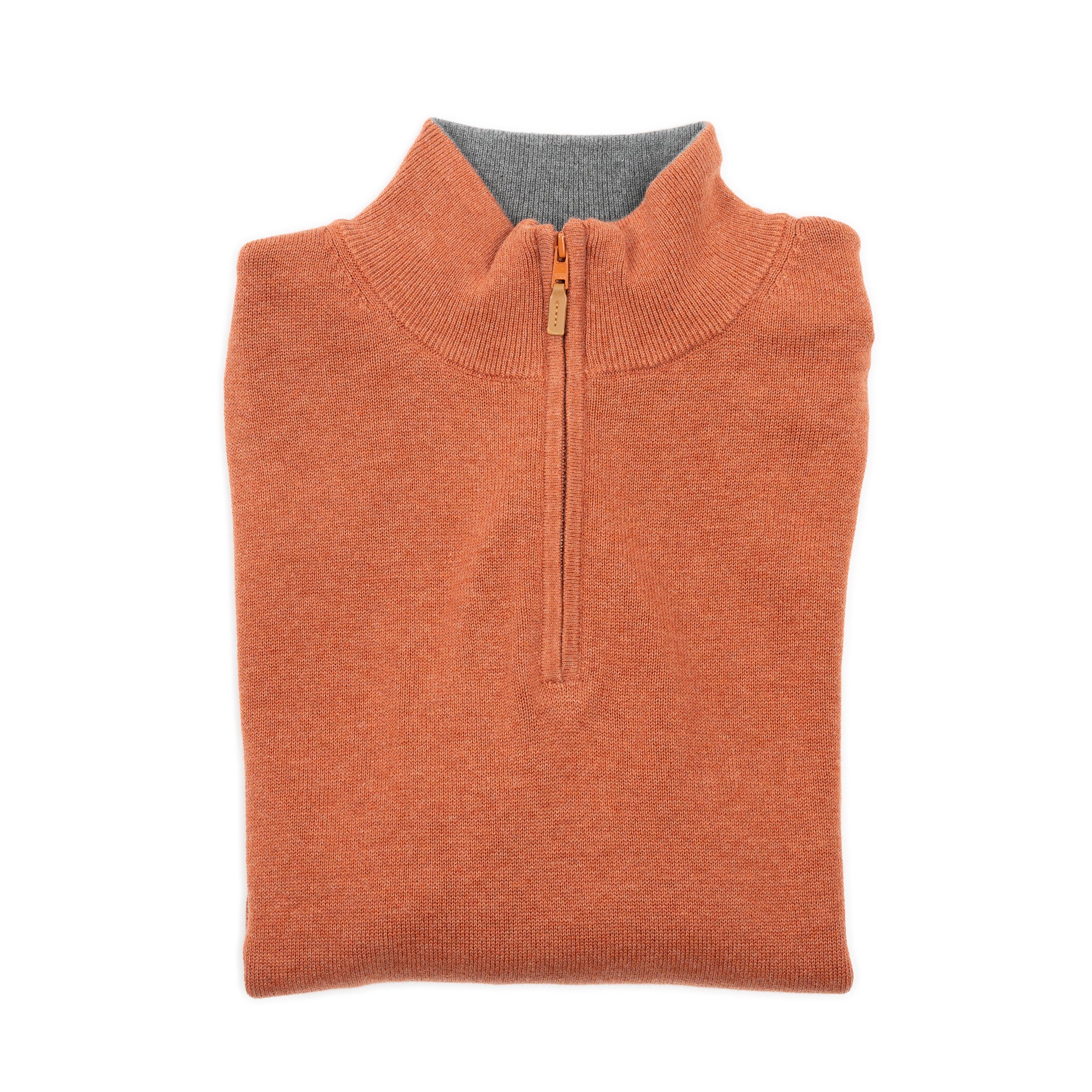 Cotton Quarter Zip Sweaters - Rust