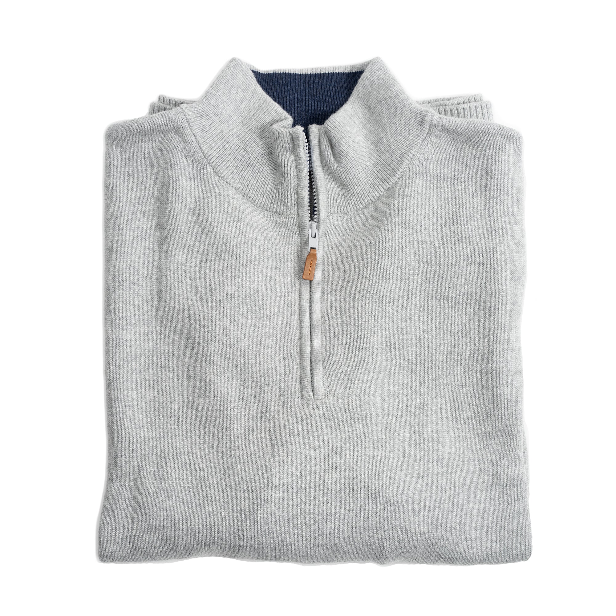 Cotton Quarter Zip Sweaters - Grey