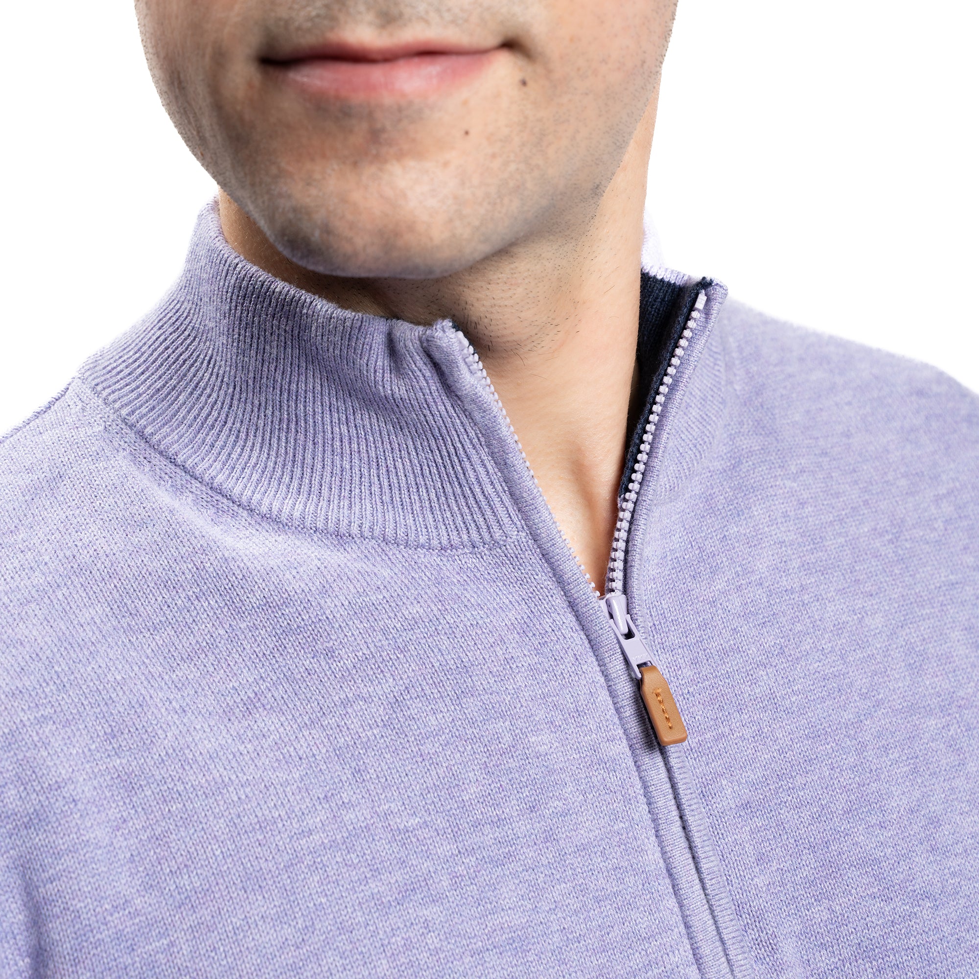 Cotton Quarter Zip Sweaters - Lavender