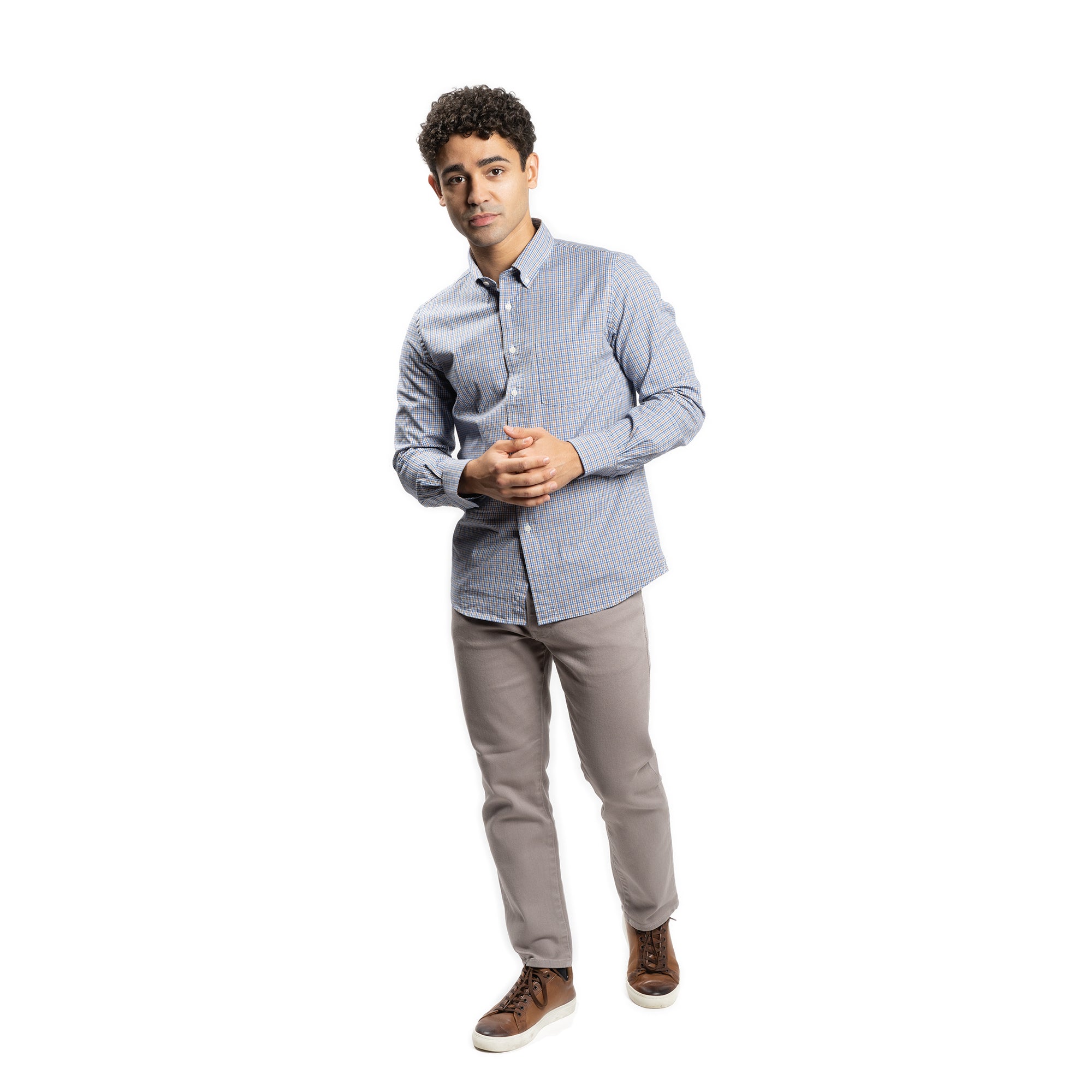 Everyday Stretch Oxford Standard Fit -  Blue Gold Microcheck