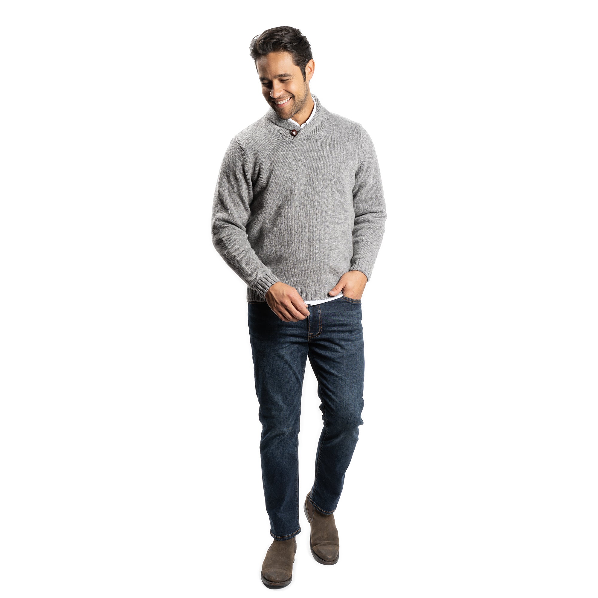 Wool Shawl Collar Sweaters - Grey