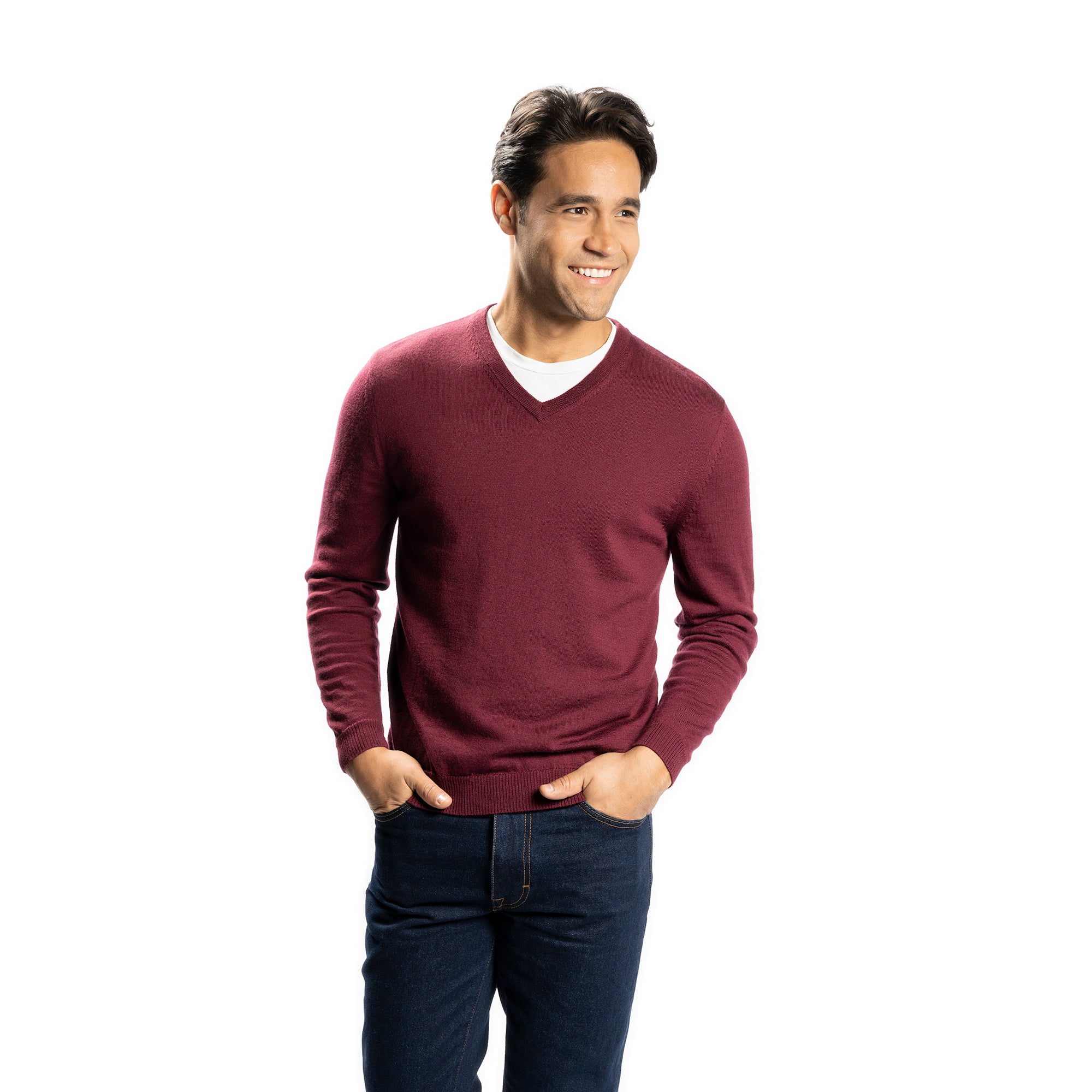 Wool Sweaters V Neck - Burgundy