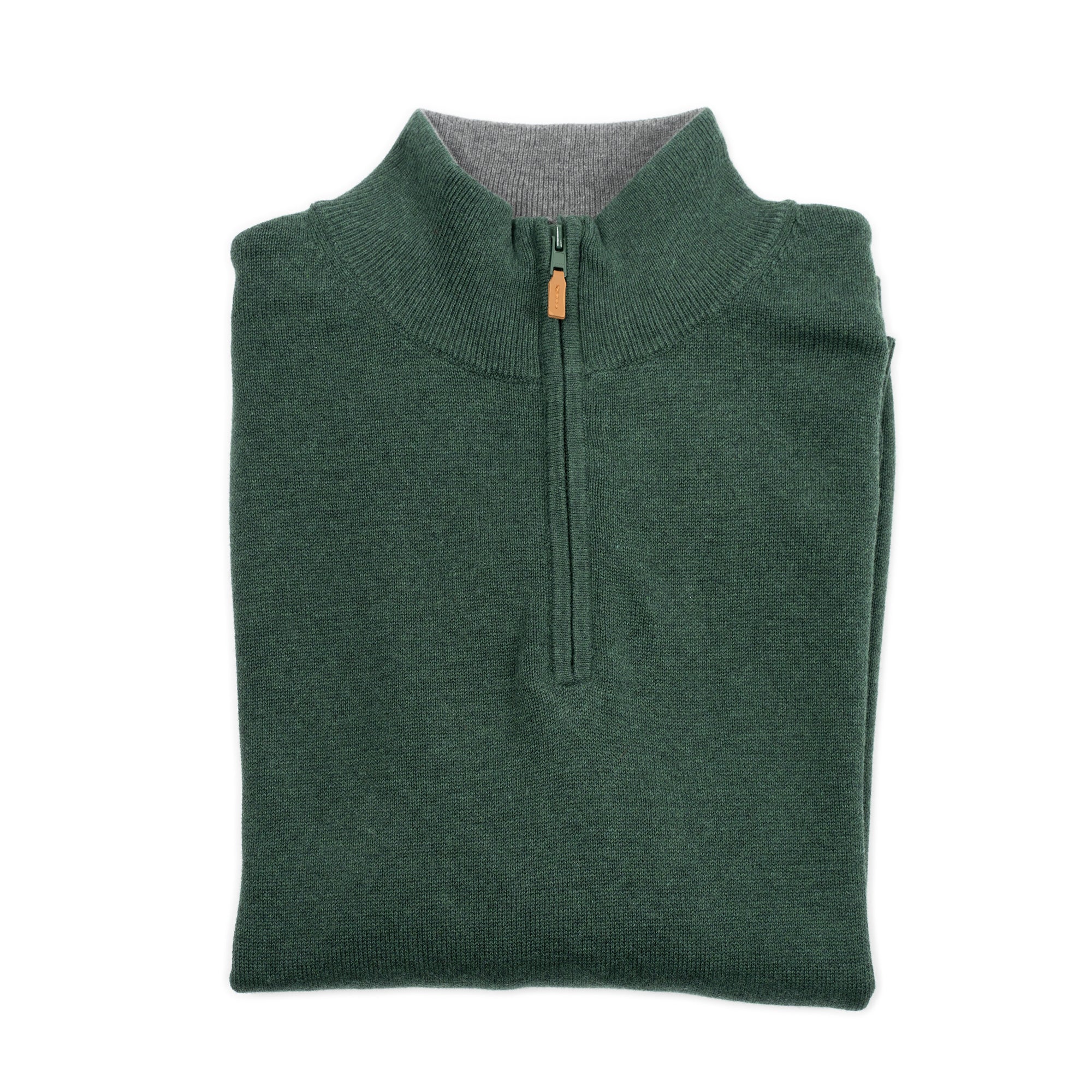 Cotton Quarter Zip Sweaters - Forest Green