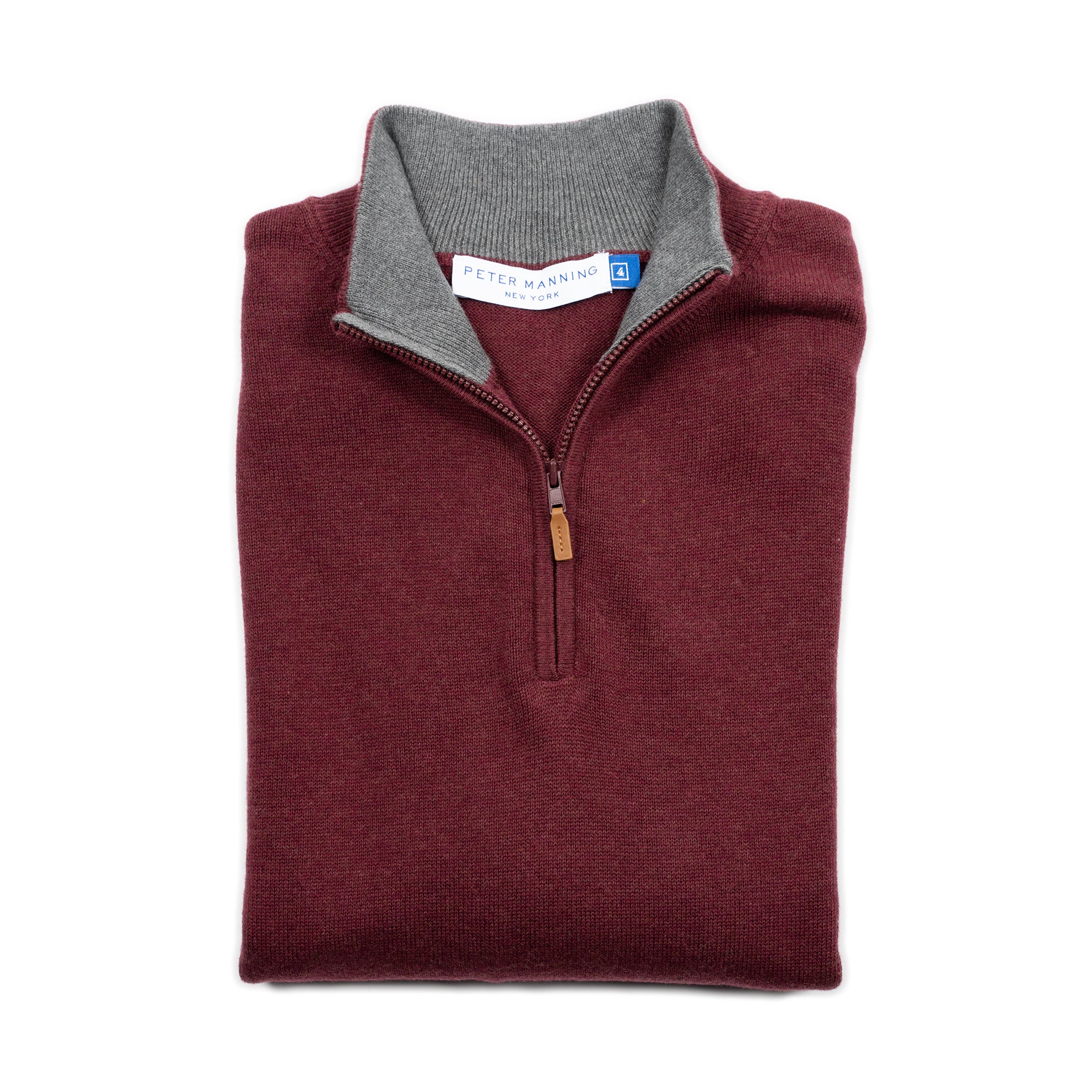 Cotton Quarter Zip Sweaters - Burgundy