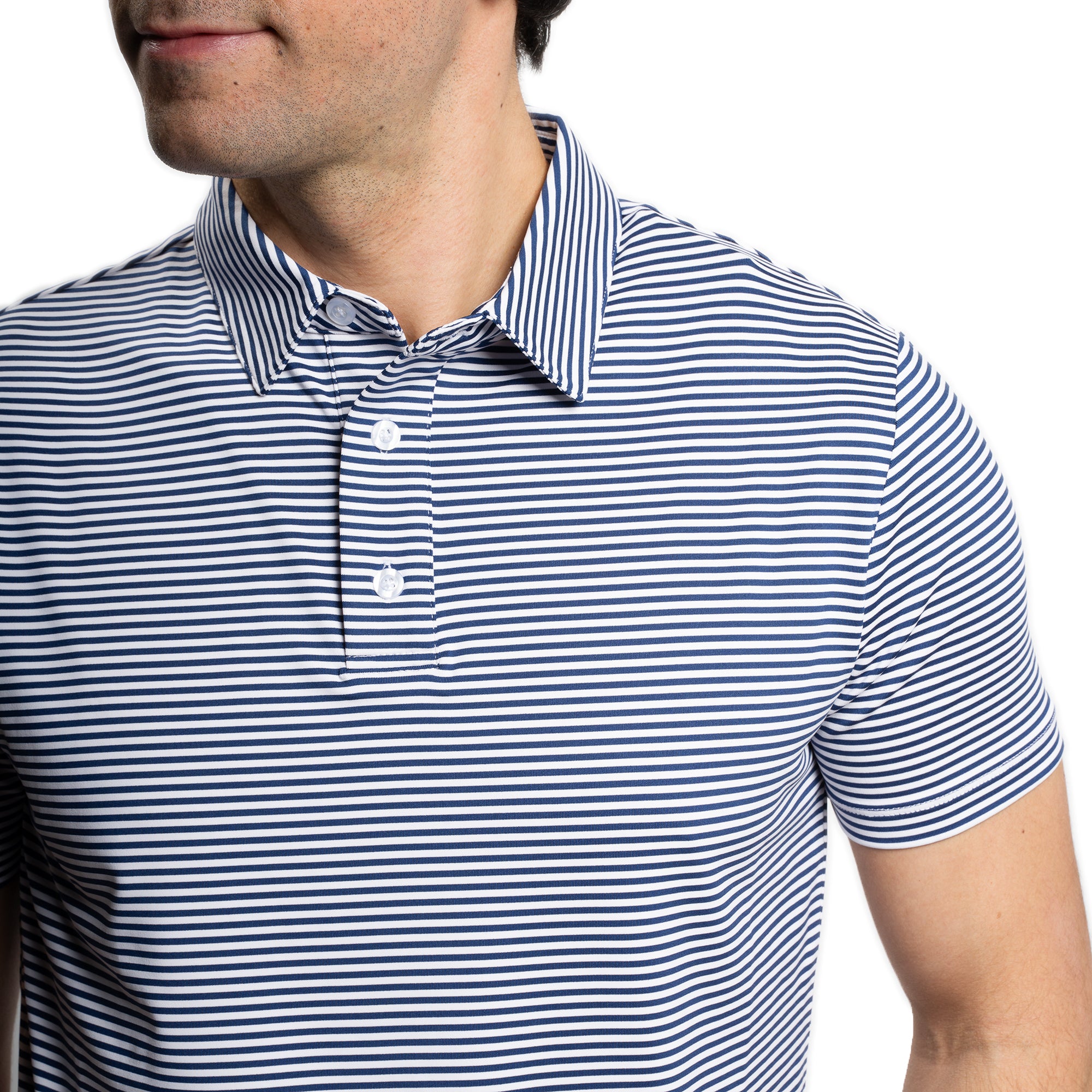 Tech Polos - Navy Stripe