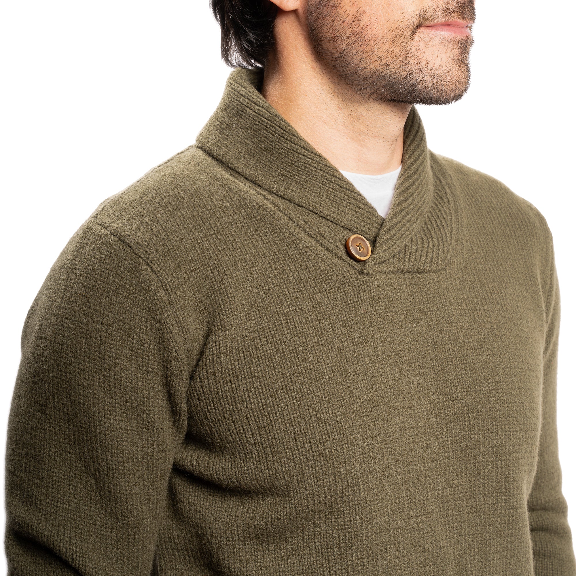 Wool Shawl Collar Sweaters - Olive