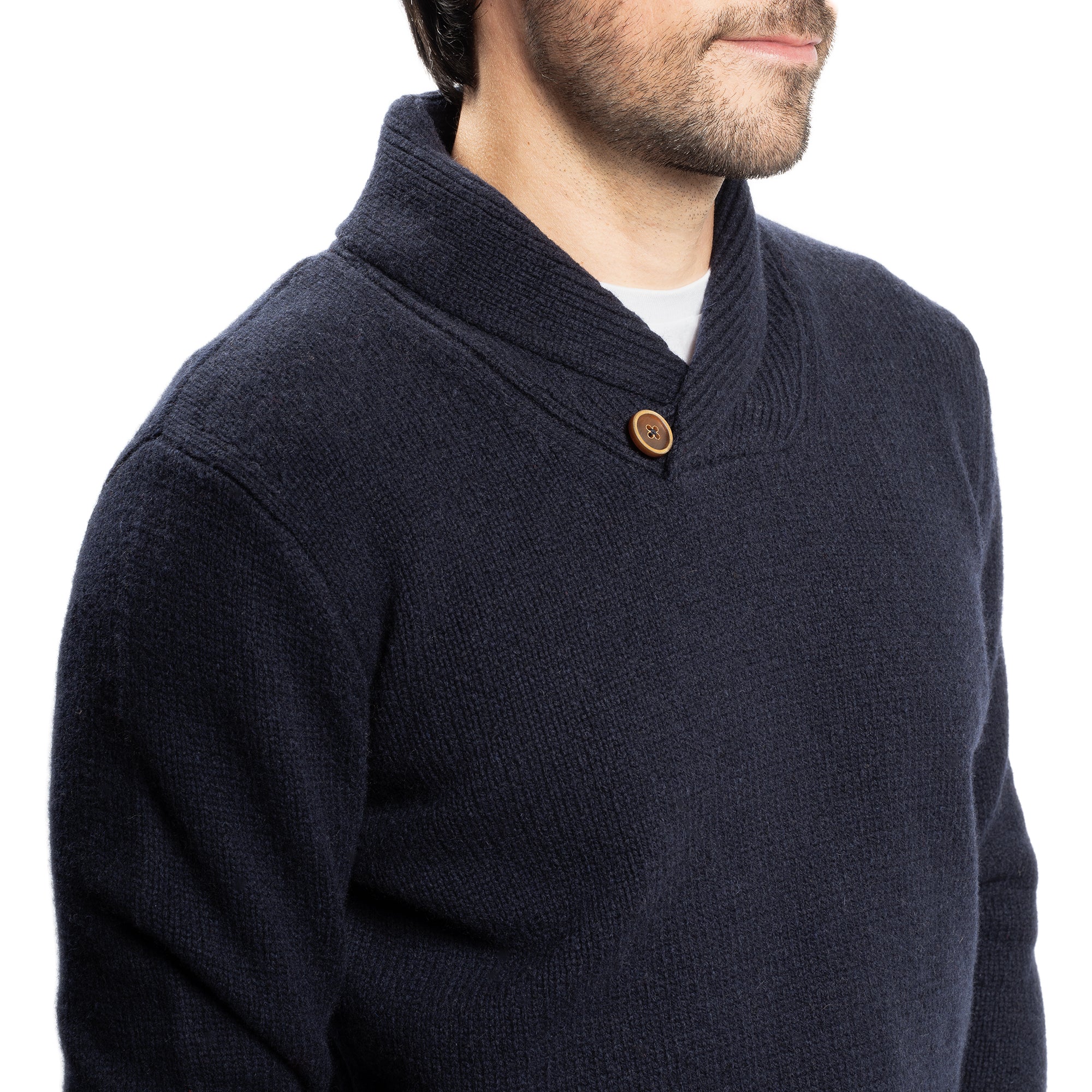 Wool Shawl Collar Sweaters - Navy