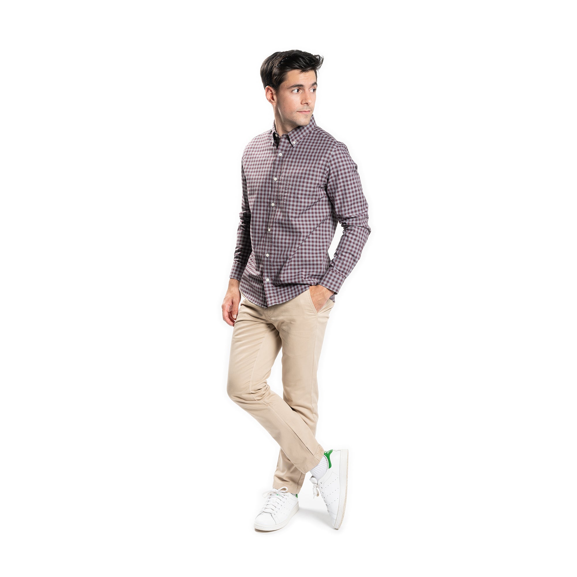 Everyday Stretch Oxford Standard Fit -  Burgundy Grey Gingham