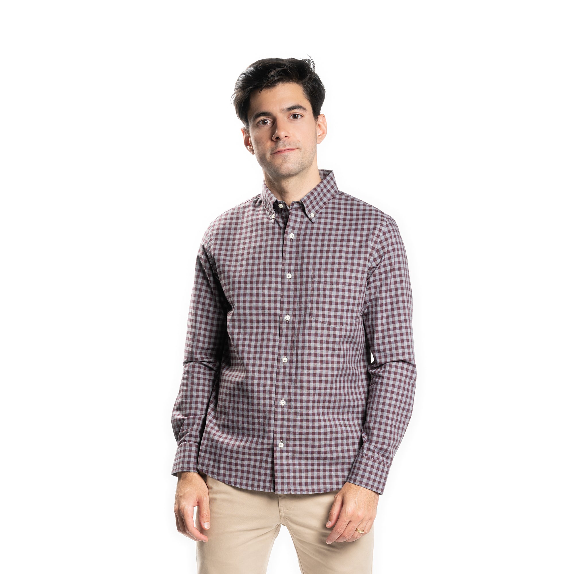 Everyday Stretch Oxford Standard Fit -  Burgundy Grey Gingham