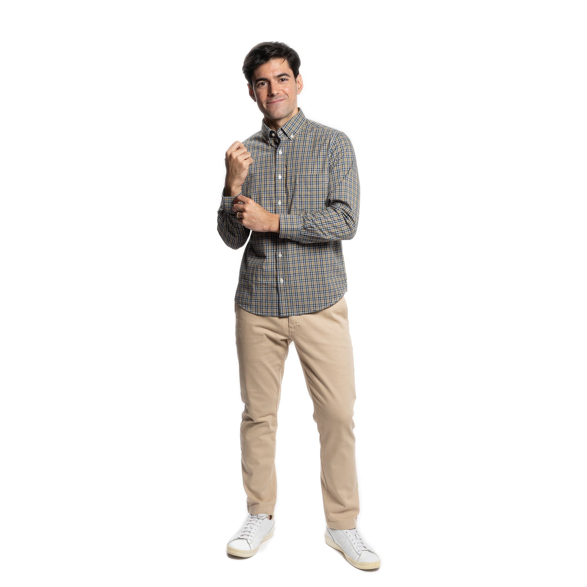 Everyday Stretch Oxford Standard Fit -  Blue Green Yellow Check