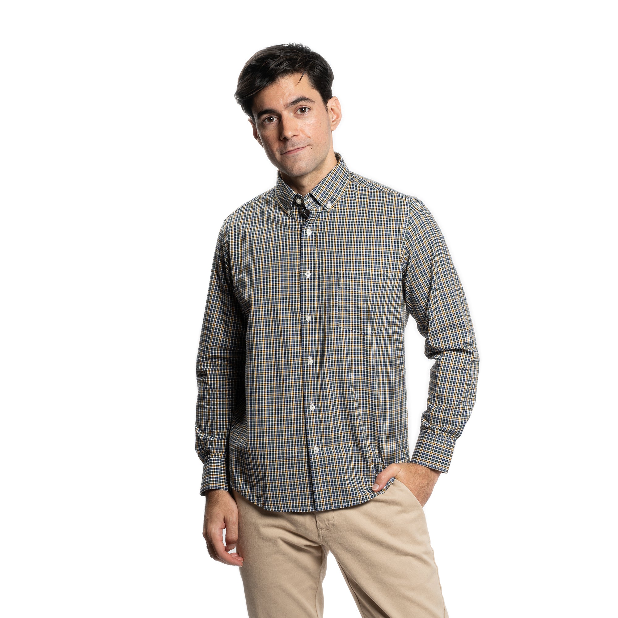 Everyday Stretch Oxford Standard Fit -  Blue Green Yellow Check