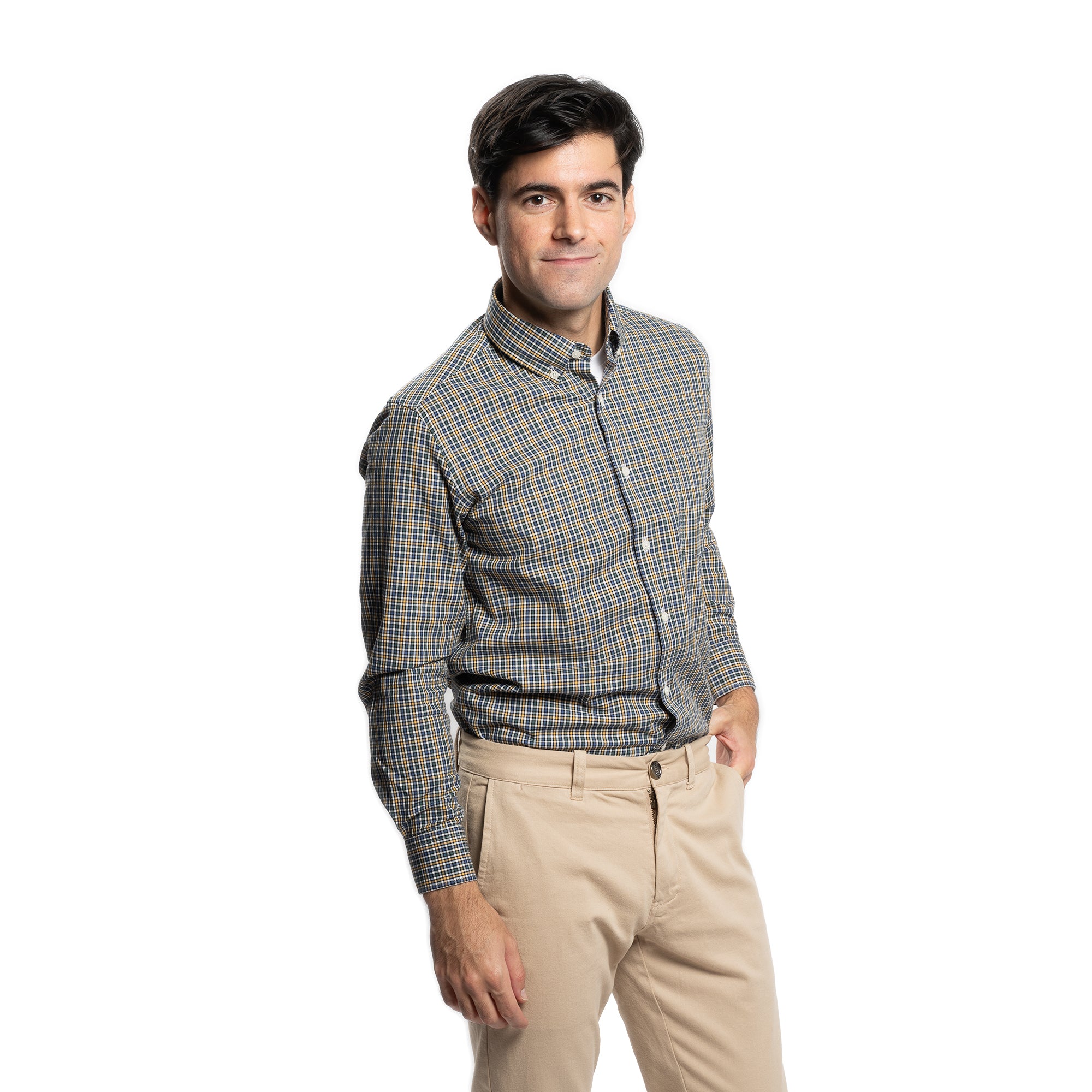 Everyday Stretch Oxford Standard Fit -  Blue Green Yellow Check