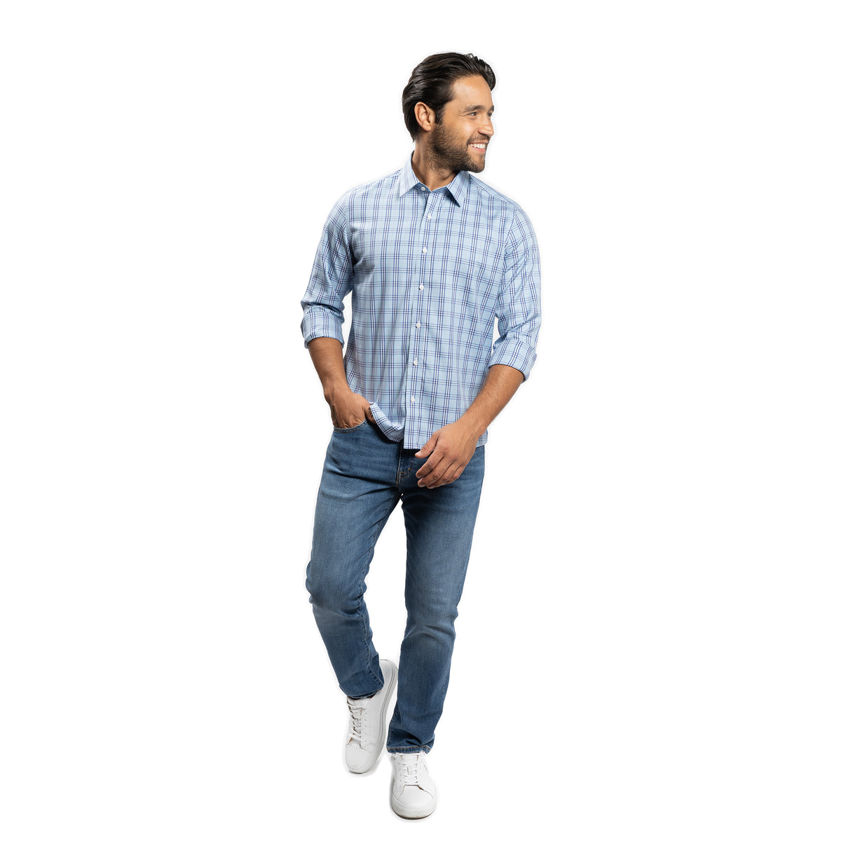 Easy Care Everyday Shirt, Blue Plaid | Peter Manning NYC