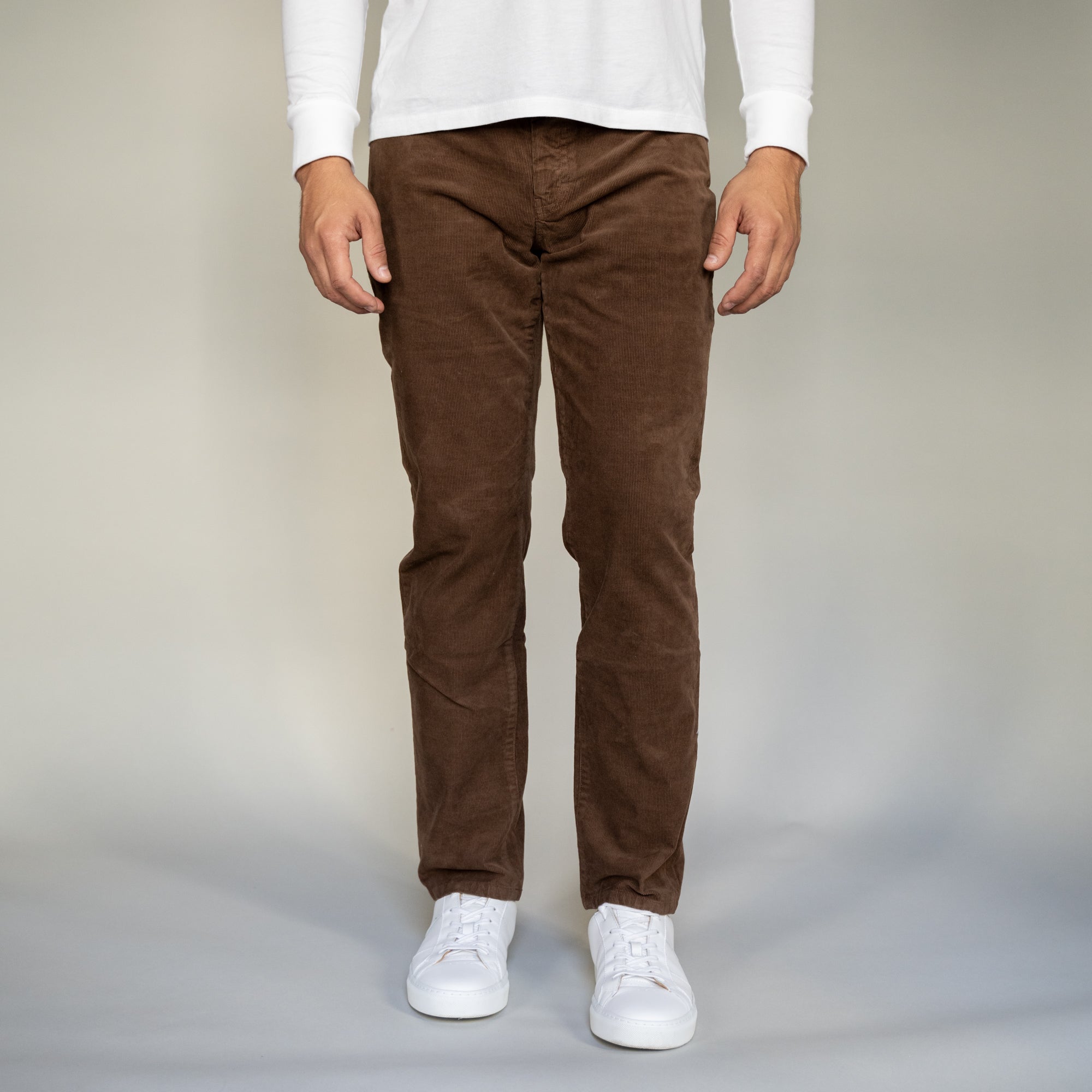 Brown Stretch Cotton Corduroy Pants in Brown