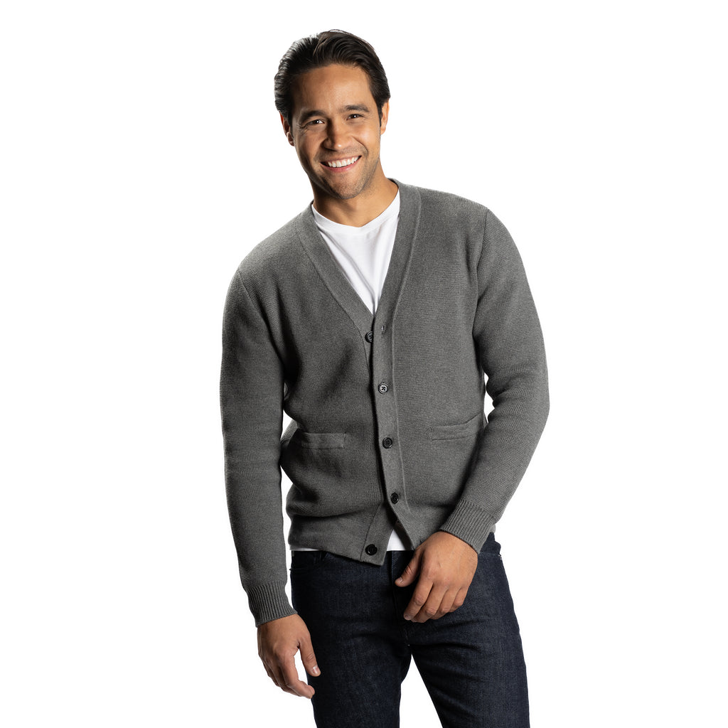 Cotton Cardigan Sweaters, Heather Grey | Peter Manning NYC