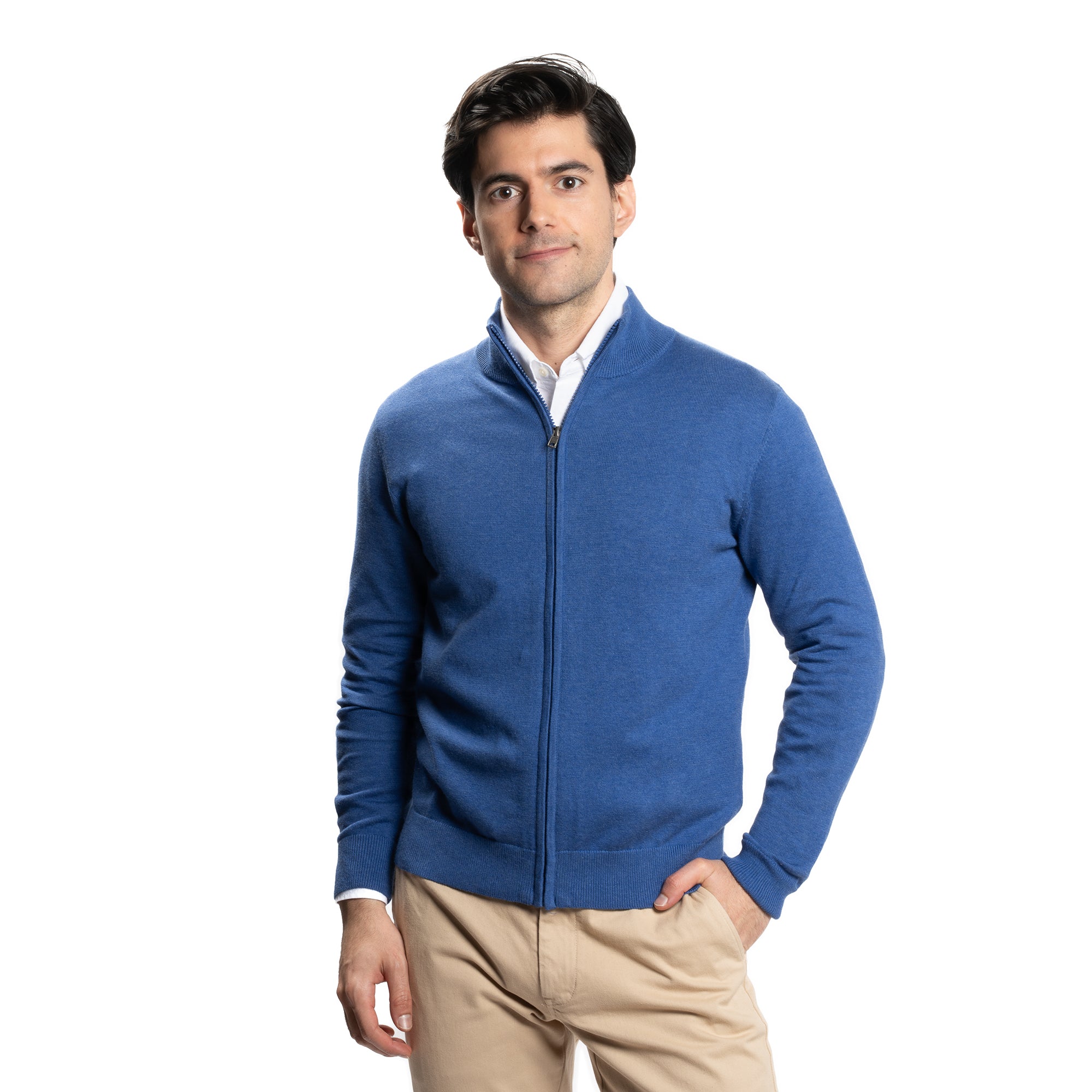 Pima Cotton Zip Sweater - Denim