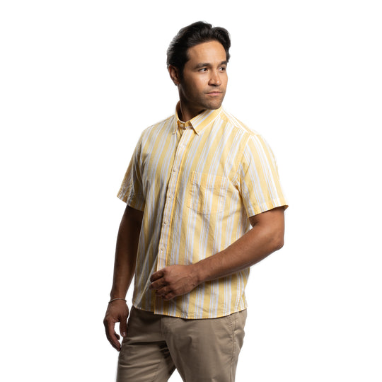 Linen Short Sleever - Yellow Stripe