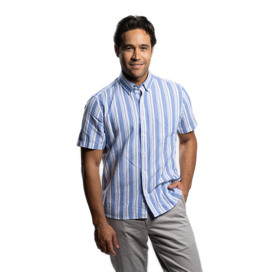 Linen Short Sleever - Navy Stripe