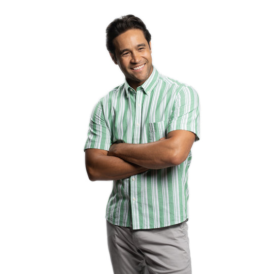 Linen Short Sleever - Green Stripe