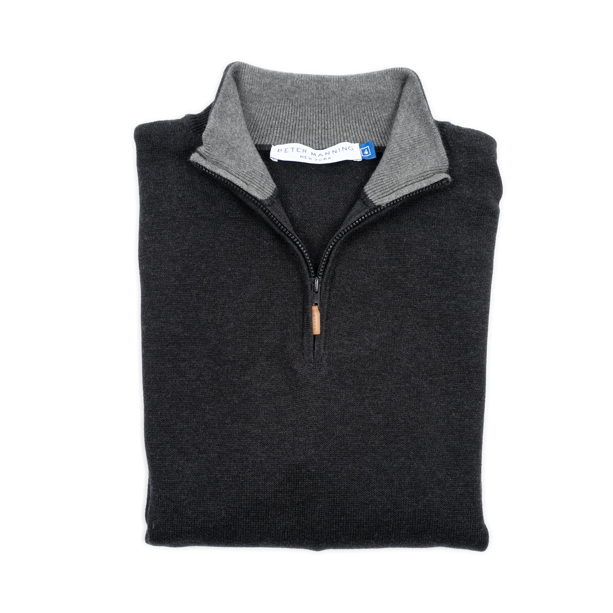 Cotton Quarter Zip Sweaters, Black | Peter Manning NYC