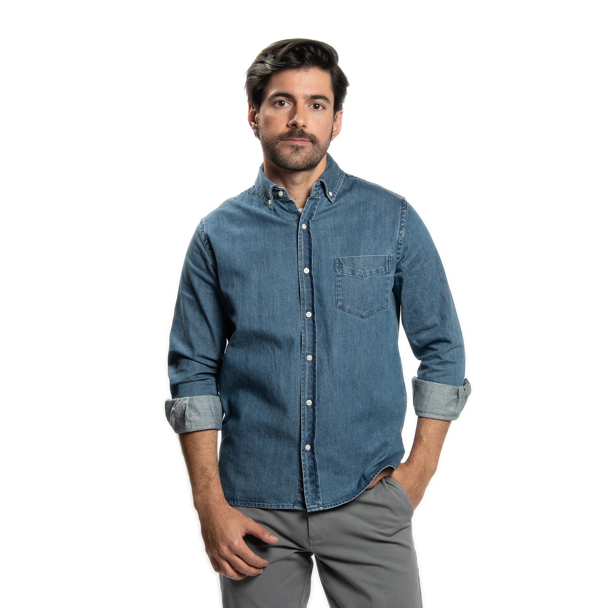 Denim Shirts - Medium Wash Denim Shirts - Medium Wash