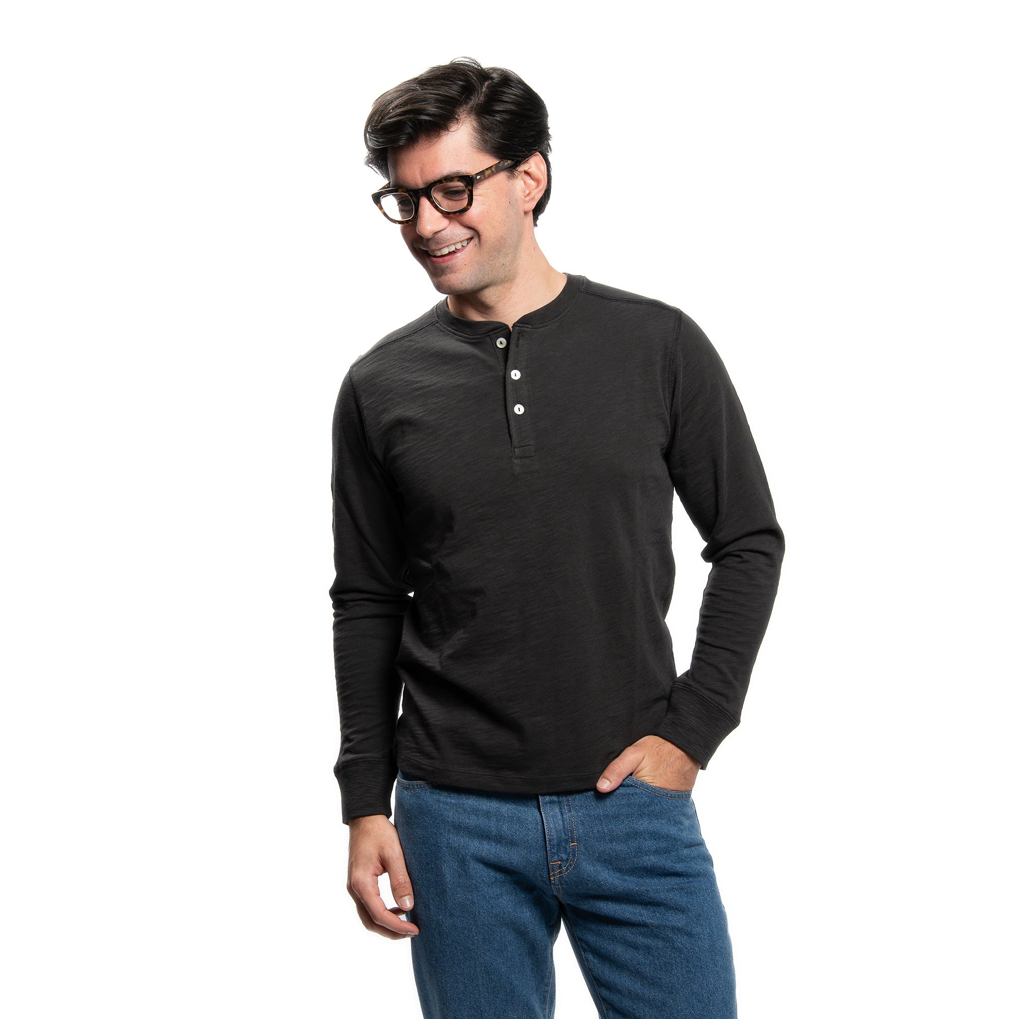 Henley Shirt Long Sleeve - Black
