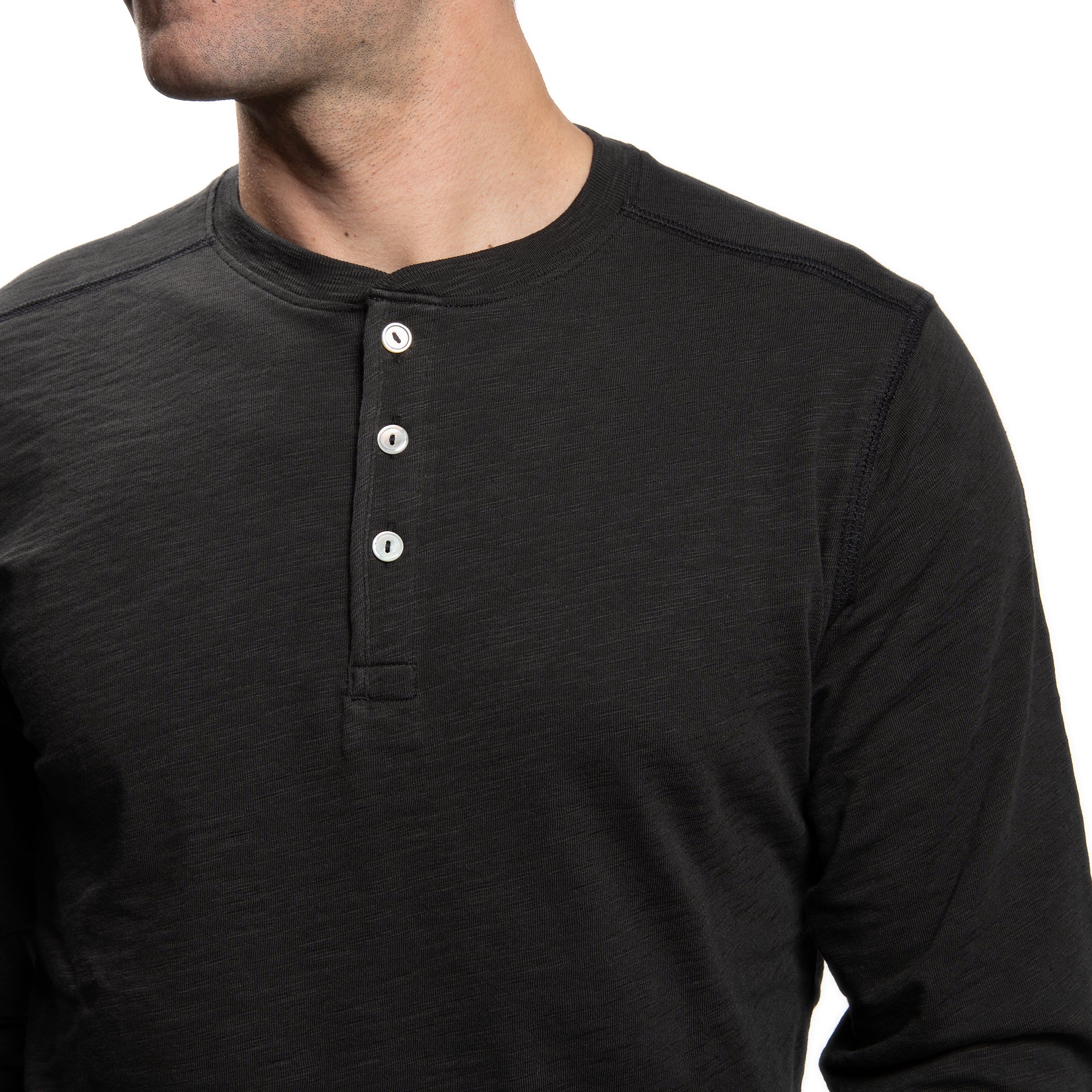Henley Shirt Long Sleeve - Black