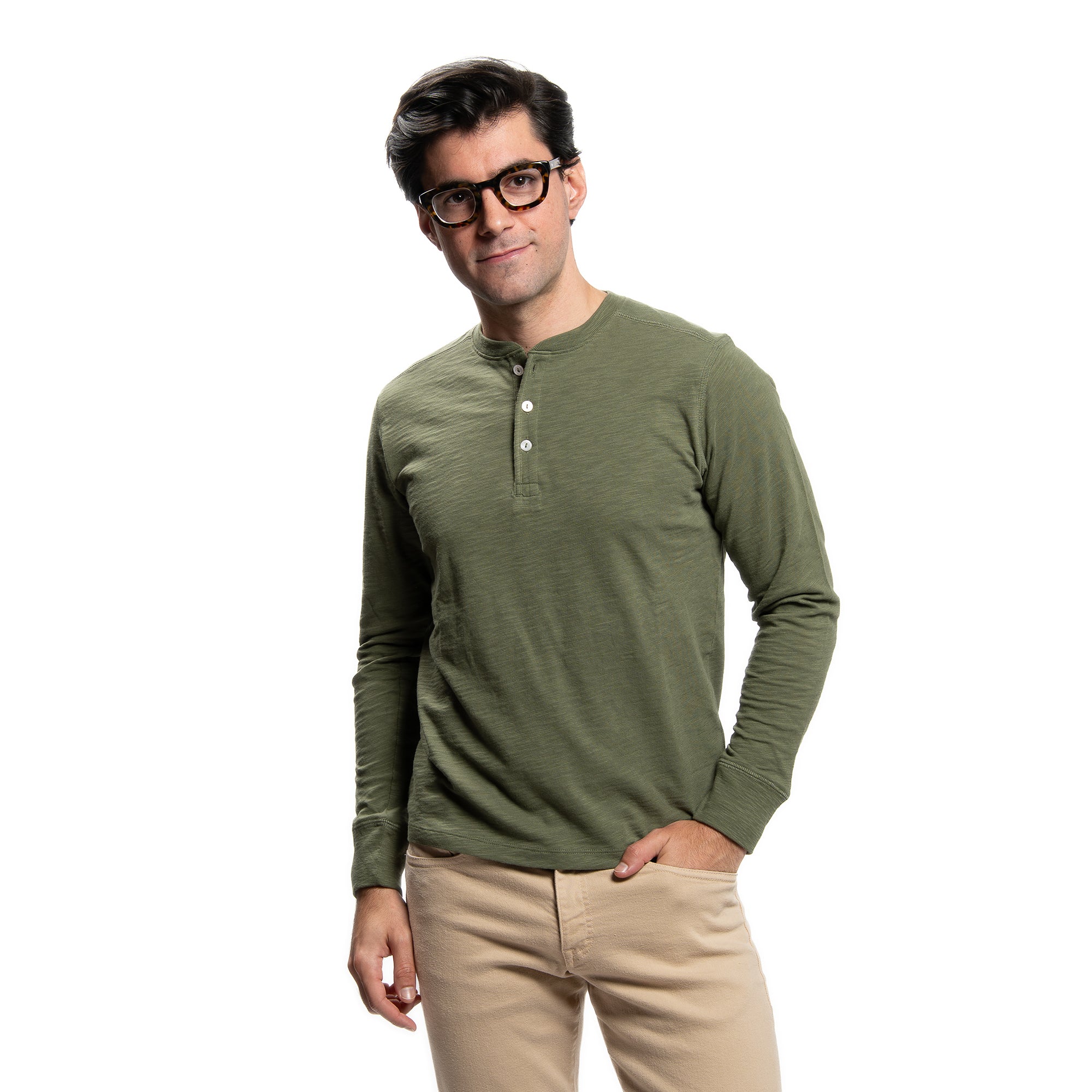 Henley Shirt Long Sleeve - Olive