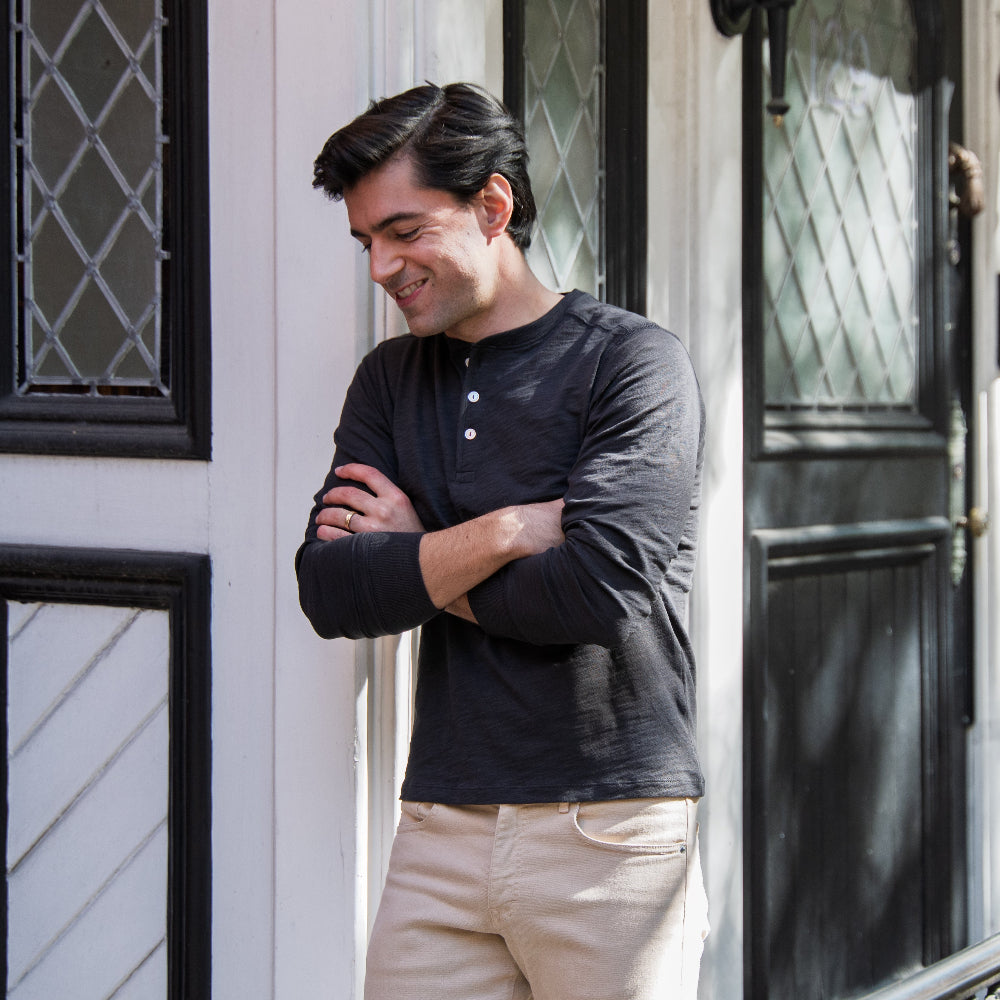 Henley Shirt Long Sleeve - Black