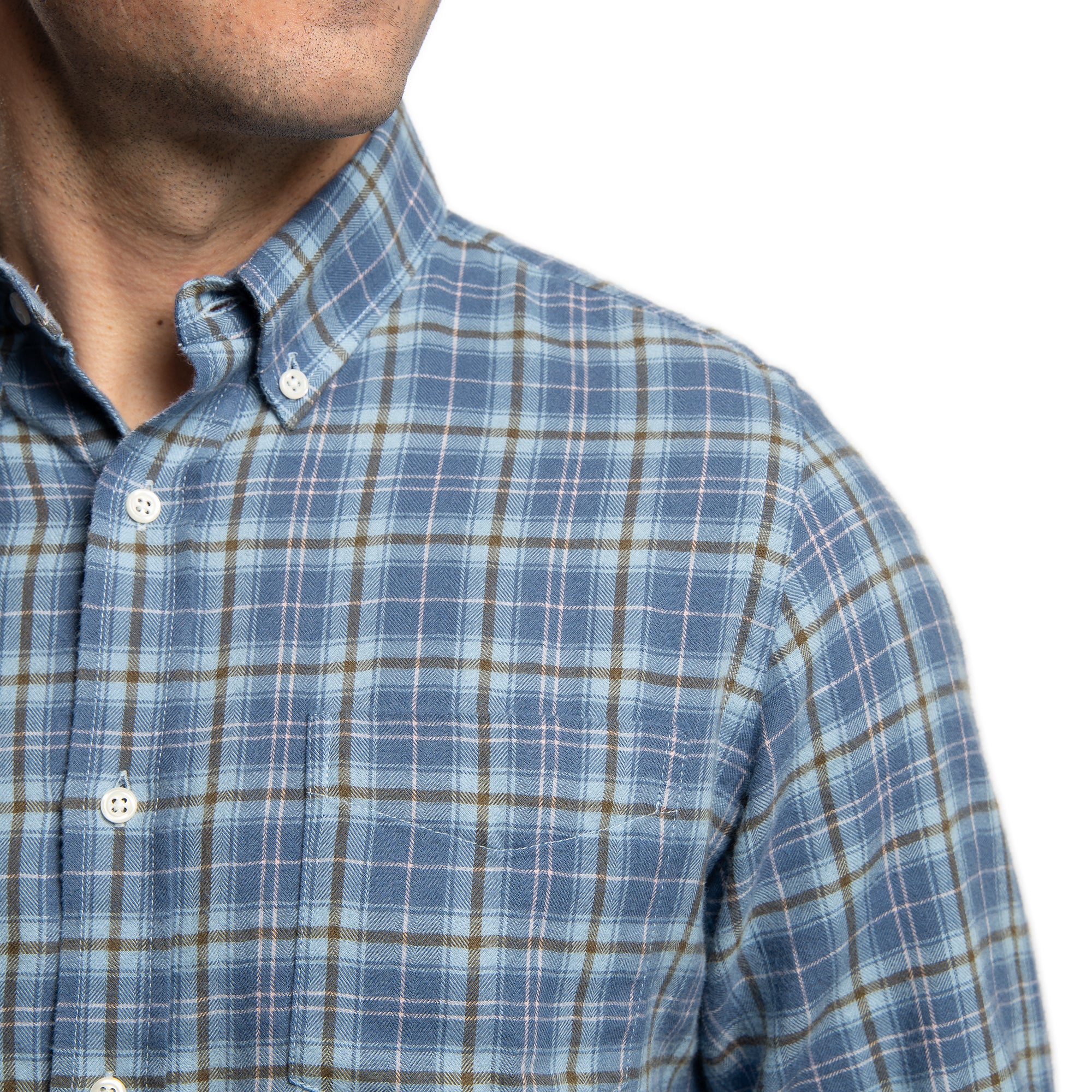 Cotton Merino Wool Shirts - Blue Plaid