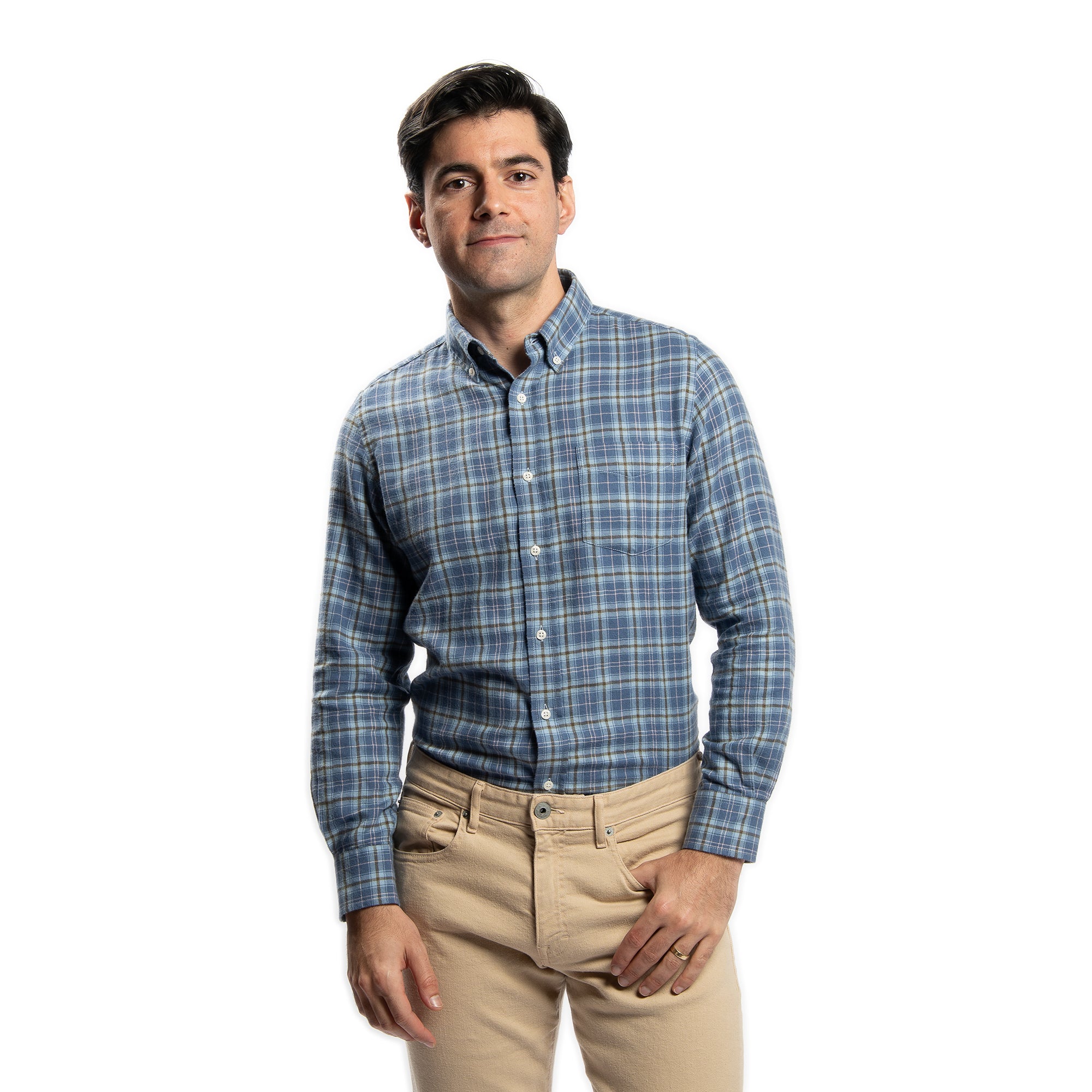 Cotton Merino Wool Shirts - Blue Plaid
