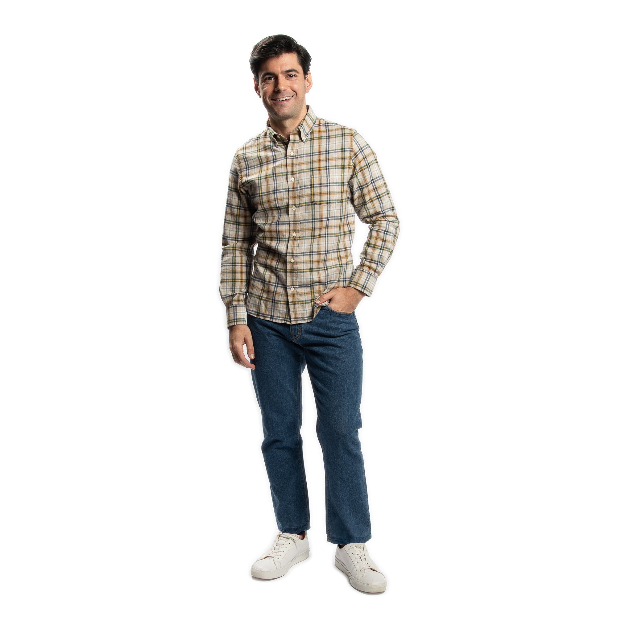 Cotton Merino Wool Shirts - Tan Plaid