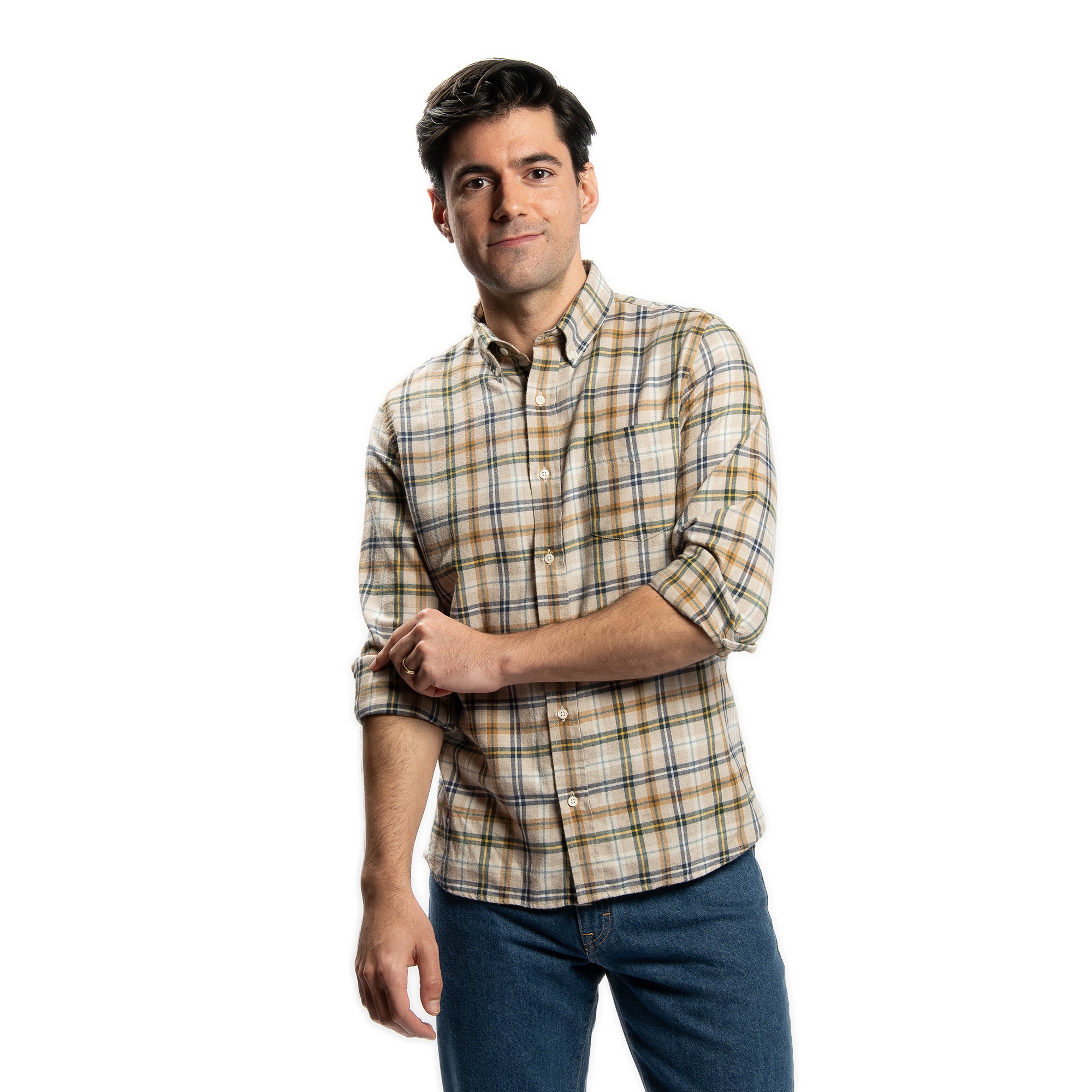 Cotton Merino Wool Shirts - Tan Plaid