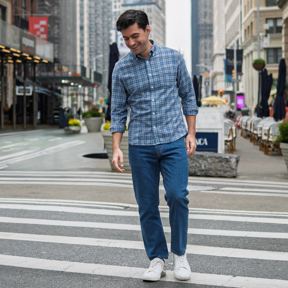 Cotton Merino Wool Shirts - Blue Plaid