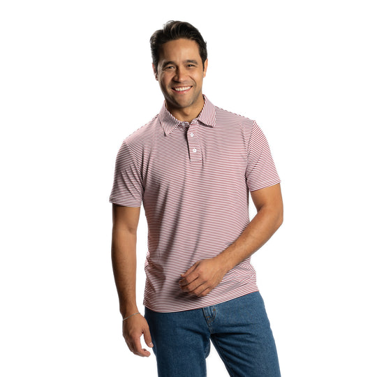 Tech Polos - Burgundy Stripe
