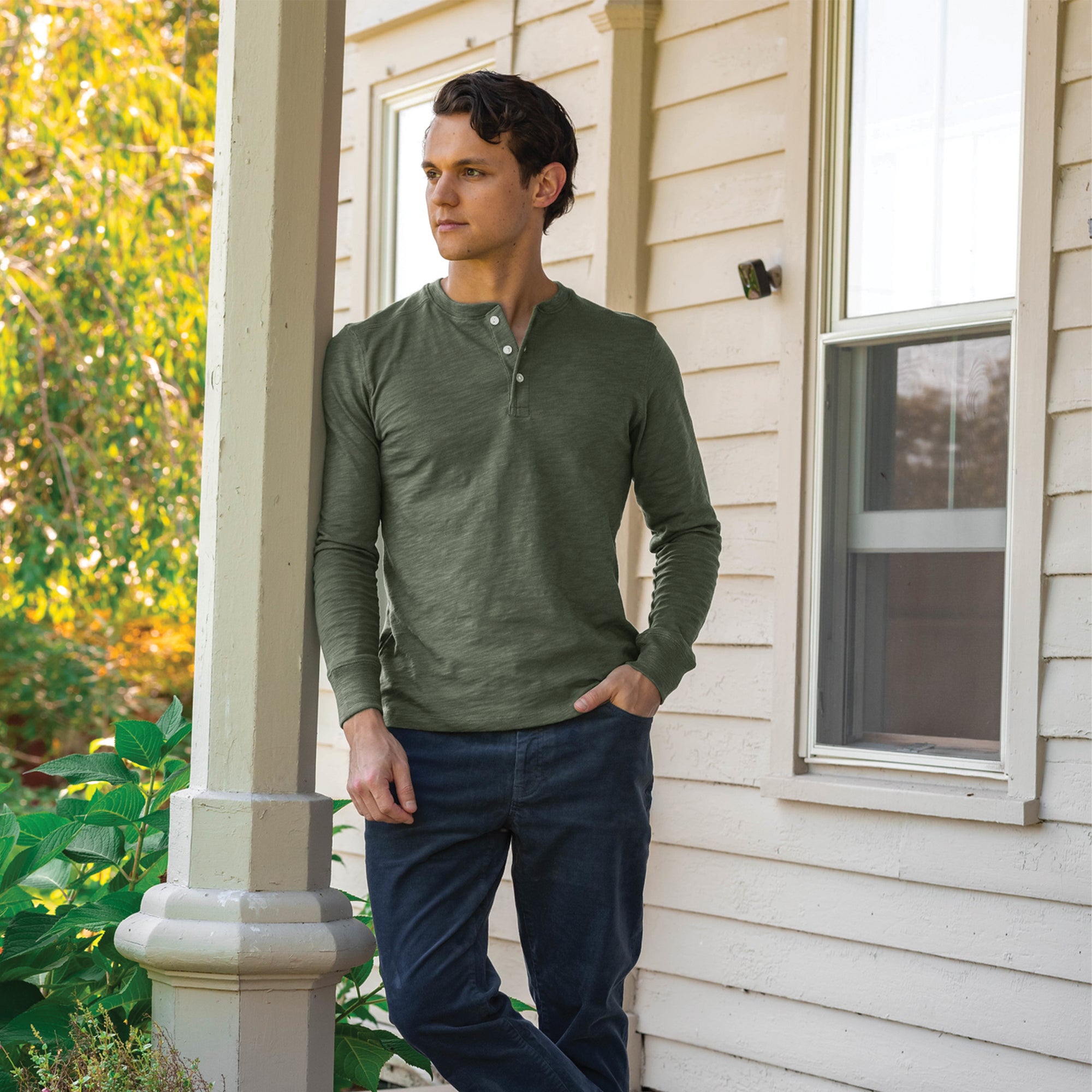 Henley Shirt Long Sleeve - Olive