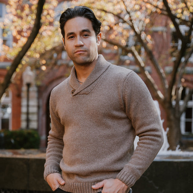 Wool Shawl Collar Sweaters - Brown