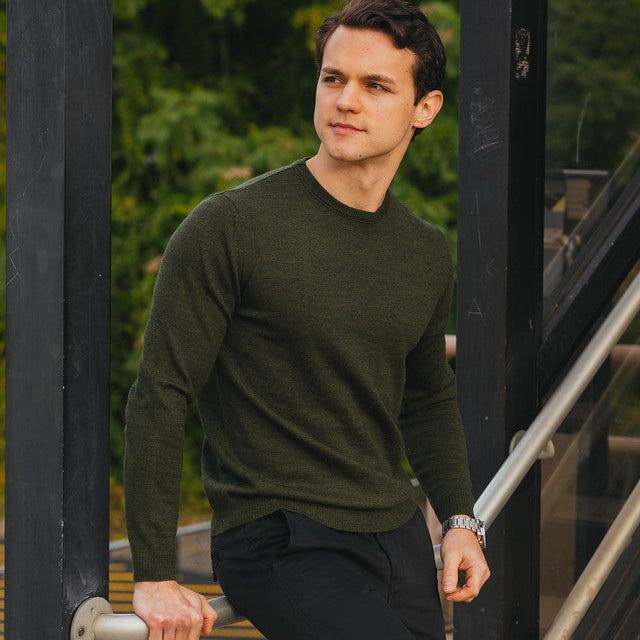 Merino Wool Sweaters Crew Neck - Hunter Green
