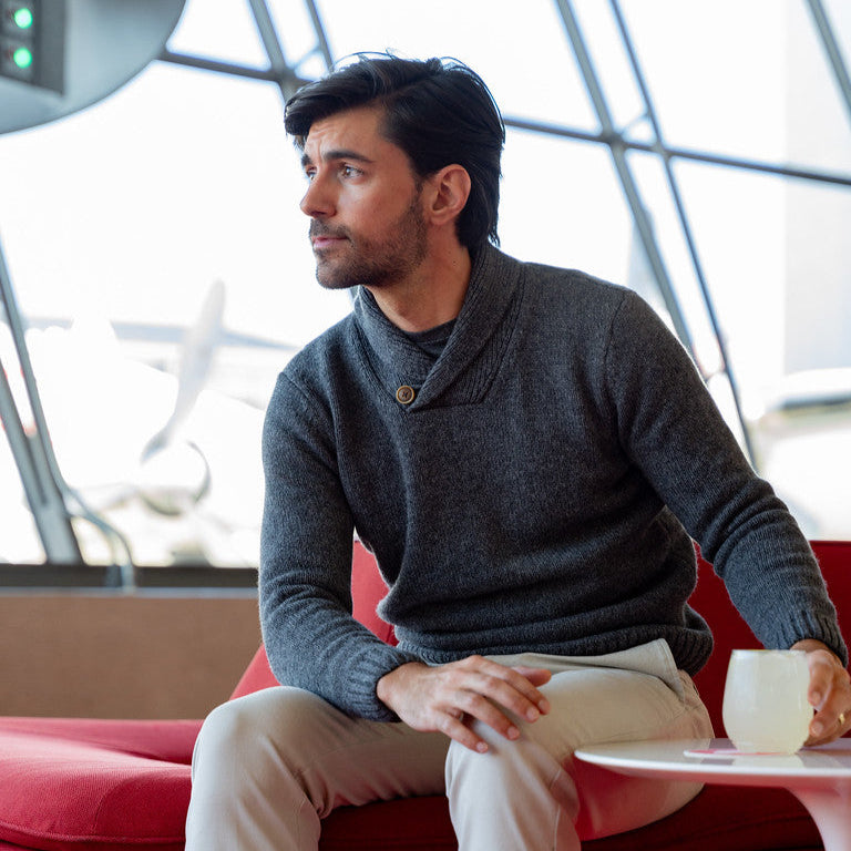 Wool Shawl Collar Sweaters - Grey