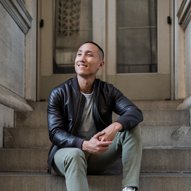 Leather Bomber Jacket - Black