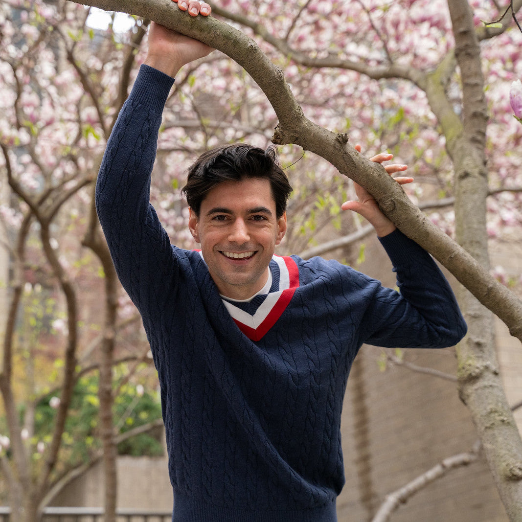 Cotton Cable Knit Sweater - Navy