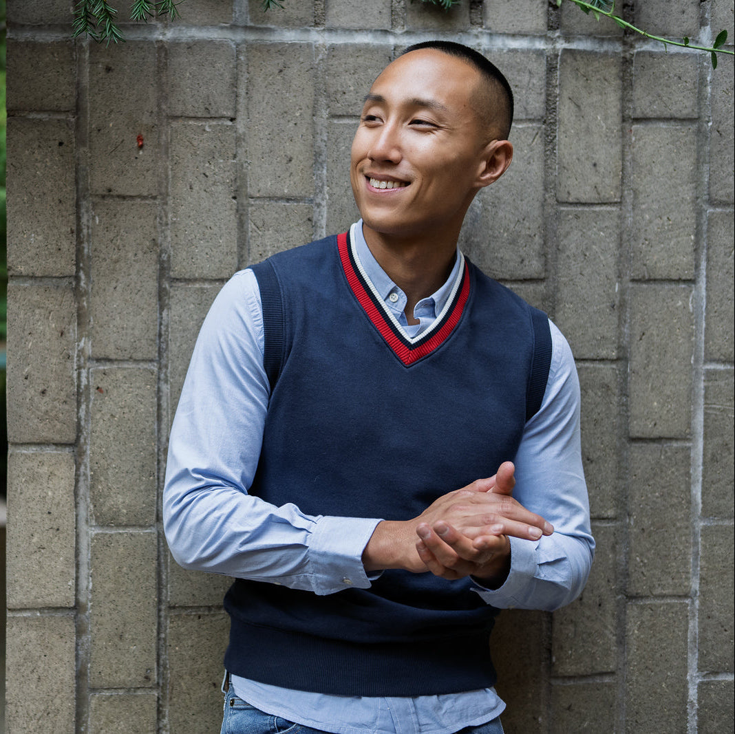 Cotton Sweater Vest - Navy