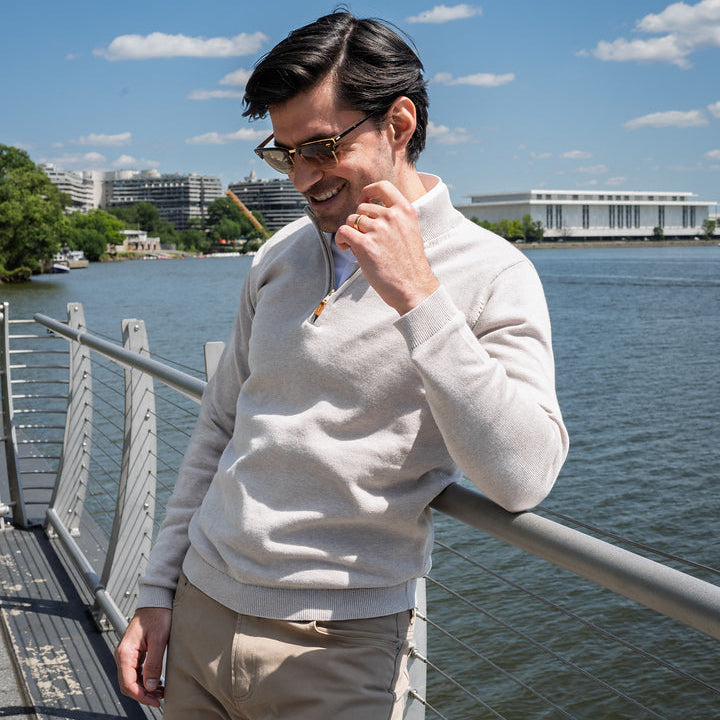 Pima Cotton Quarter Zip Sweaters, Sand | Peter Manning NYC
