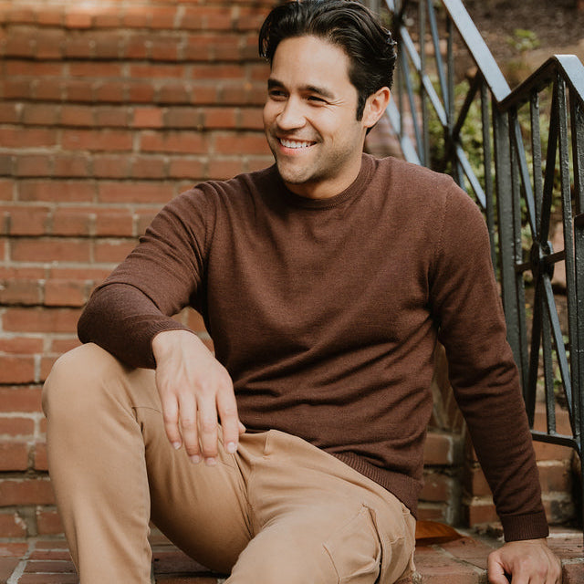 Merino Wool Sweaters Crew Neck - Brown