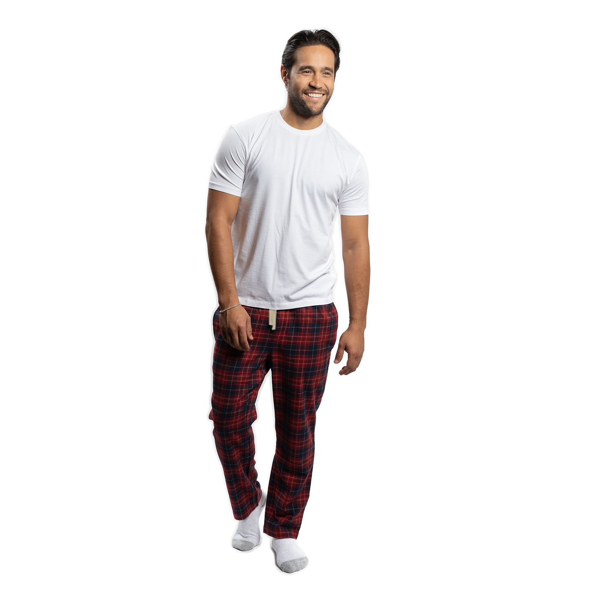 Flannel Pajama Pants, Navy Red Check | Peter Manning NYC