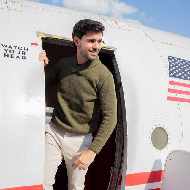 Wool Shawl Collar Sweaters - Olive