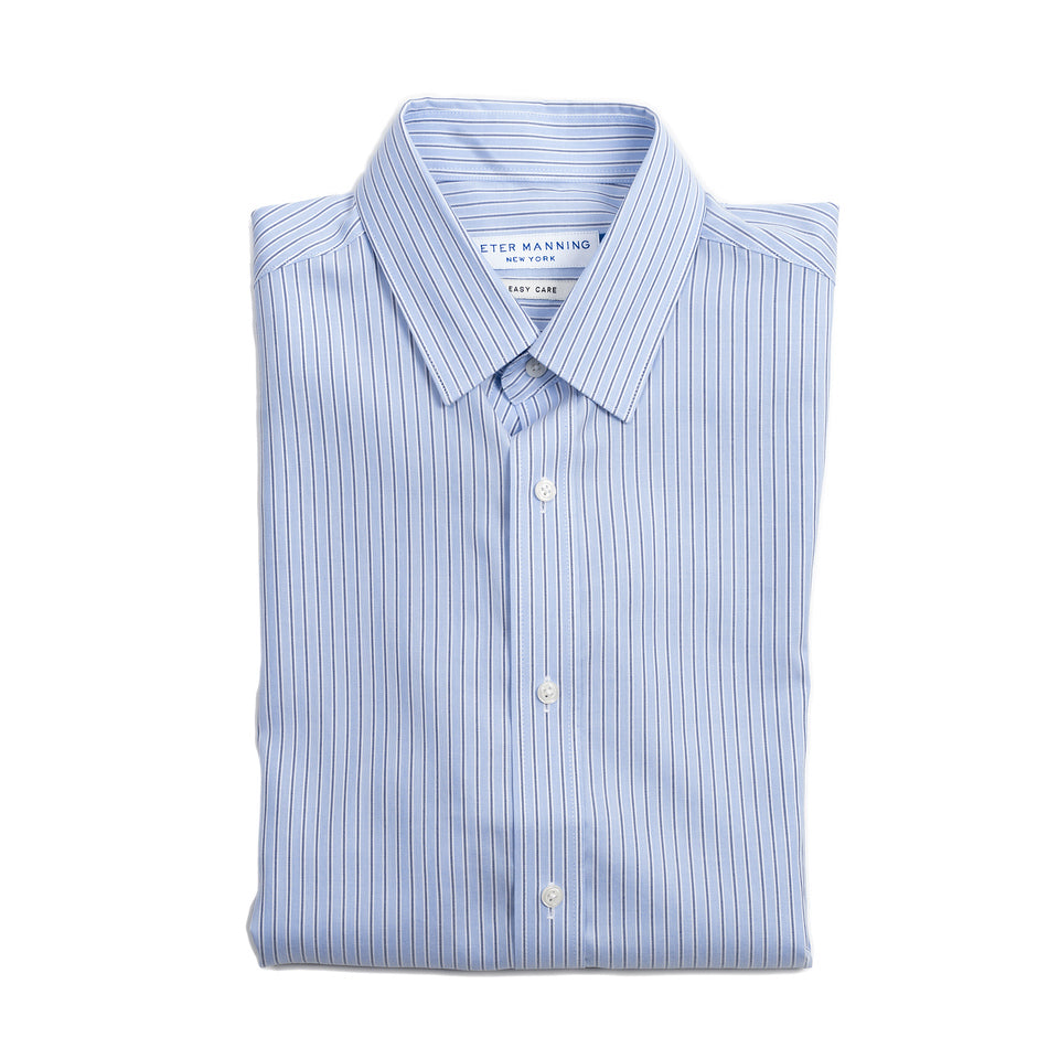Easy Care Dress Shirt Standard Fit - Navy Blue White Stripe